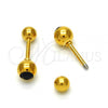 Stainless Steel Stud Earring, with Black Crystal, Polished, Golden Finish, 02.271.0017.2