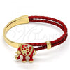 Oro Laminado Individual Bangle, Gold Filled Style Elephant Design, with White Crystal, Red Enamel Finish, Golden Finish, 07.179.0001.2 (06 MM Thickness, One size fits all)