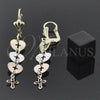 Oro Laminado Long Earring, Gold Filled Style Cross and Heart Design, Polished, Tricolor, 5.212.025
