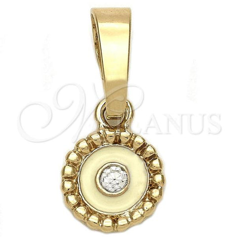 Oro Laminado Fancy Pendant, Gold Filled Style Flower Design, with White Crystal, White Enamel Finish, Golden Finish, 05.163.0069