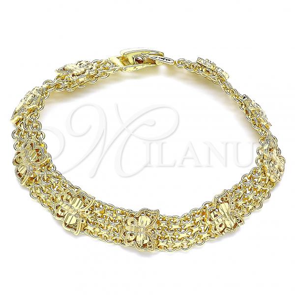 Oro Laminado Fancy Bracelet, Gold Filled Style Butterfly Design, Polished, Golden Finish, 03.168.0038.07