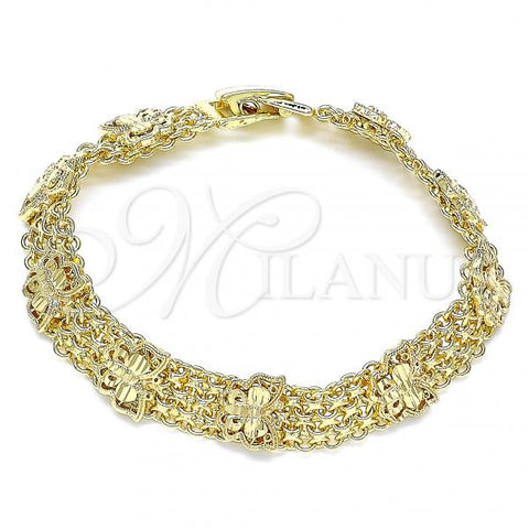 Oro Laminado Fancy Bracelet, Gold Filled Style Butterfly Design, Polished, Golden Finish, 03.168.0038.07