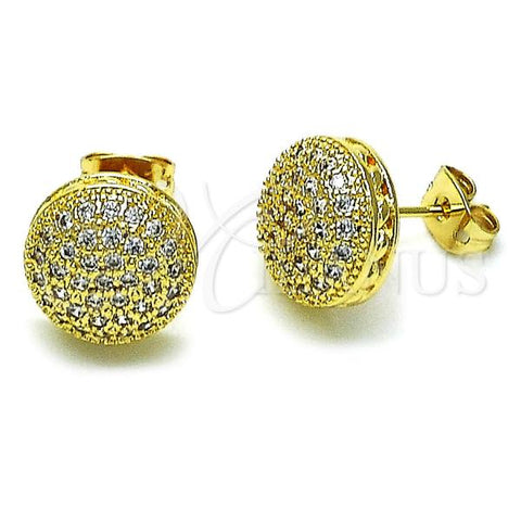 Oro Laminado Stud Earring, Gold Filled Style with White Micro Pave, Polished, Golden Finish, 02.342.0299