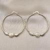 Oro Laminado Medium Hoop, Gold Filled Style Guadalupe and Leaf Design, Diamond Cutting Finish, Golden Finish, 02.213.0831.50