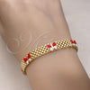 Oro Laminado Fancy Bracelet, Gold Filled Style Butterfly and Bismark Design, Red Enamel Finish, Golden Finish, 03.331.0216.08