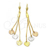 Oro Laminado Long Earring, Gold Filled Style Heart Design, Diamond Cutting Finish, Tricolor, 5.089.006