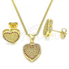 Oro Laminado Earring and Pendant Adult Set, Gold Filled Style Heart Design, with Garnet Micro Pave, Polished, Golden Finish, 10.156.0268.2