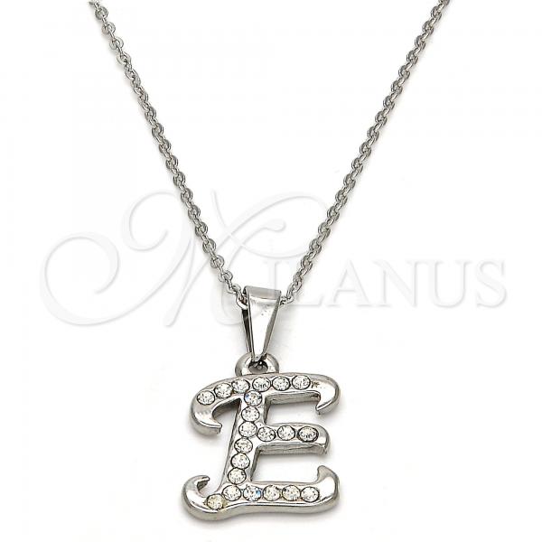 Stainless Steel Pendant Necklace, Initials and Rolo Design, with White Crystal, Polished, Steel Finish, 04.238.0004.1.18