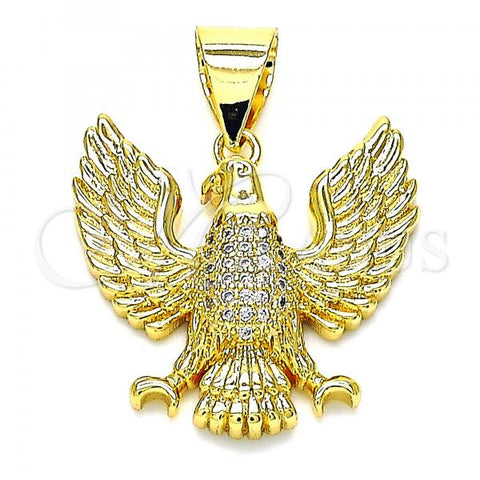 Oro Laminado Fancy Pendant, Gold Filled Style Eagle Design, with White Micro Pave, Polished, Golden Finish, 05.342.0008
