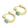 Oro Laminado Small Hoop, Gold Filled Style with Aqua Blue Cubic Zirconia, Polished, Golden Finish, 02.210.0499.4.12