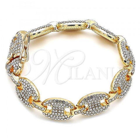 Oro Laminado Basic Bracelet, Gold Filled Style Puff Mariner Design, with White Crystal, Polished, Golden Finish, 03.372.0006.08