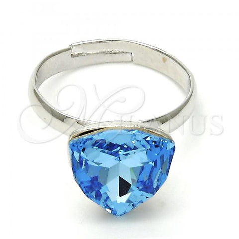 Rhodium Plated Multi Stone Ring, with Aquamarine Swarovski Crystals, Polished, Rhodium Finish, 01.239.0005.2 (One size fits all)