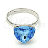 Rhodium Plated Multi Stone Ring, with Aquamarine Swarovski Crystals, Polished, Rhodium Finish, 01.239.0005.2 (One size fits all)