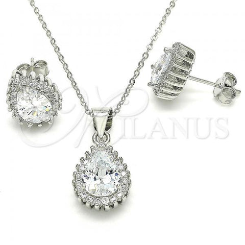 Sterling Silver Earring and Pendant Adult Set, Teardrop Design, with White Cubic Zirconia, Polished, Rhodium Finish, 10.175.0079