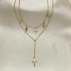 Oro Laminado Fancy Necklace, Gold Filled Style Cross and Crucifix Design, Polished, Golden Finish, 04.213.0267.16