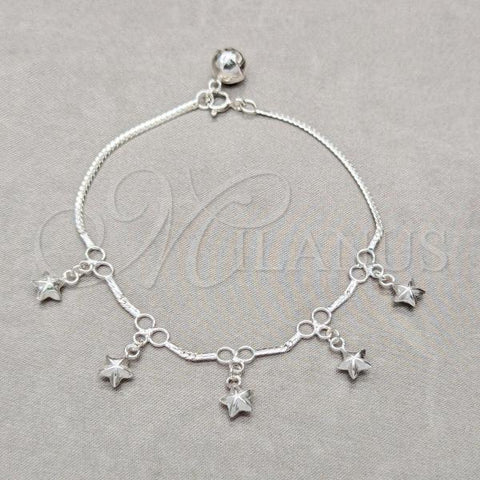 Sterling Silver Fancy Bracelet, Star Design, Polished, Silver Finish, 03.409.0121.08