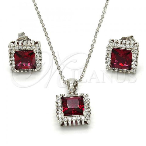 Sterling Silver Earring and Pendant Adult Set, with Garnet and White Cubic Zirconia, Polished, Rhodium Finish, 10.175.0057.1