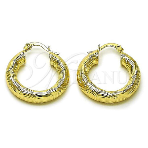 Oro Laminado Medium Hoop, Gold Filled Style Hollow Design, Diamond Cutting Finish, Golden Finish, 02.213.0225.25