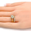 Oro Laminado Wedding Ring, Gold Filled Style Duo and Flower Design, with White Cubic Zirconia, Polished, Two Tone, 01.99.0040.09 (Size 9)