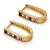 Oro Laminado Huggie Hoop, Gold Filled Style with Black and White Cubic Zirconia, Polished, Golden Finish, 02.267.0010.1.15