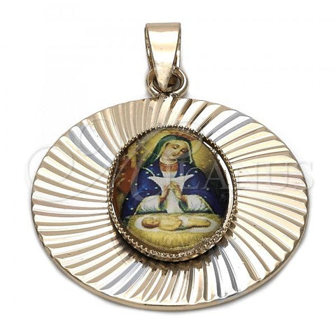 Oro Laminado Religious Pendant, Gold Filled Style Altagracia Design, Diamond Cutting Finish, Tricolor, 5.196.014