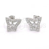 Sterling Silver Stud Earring, Butterfly Design, with White Cubic Zirconia, Polished, Rhodium Finish, 02.186.0108