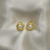 Oro Laminado Stud Earring, Gold Filled Style Flower Design, with Ivory Pearl, Polished, Golden Finish, 02.344.0129