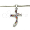 Rhodium Plated Pendant Necklace, with Multicolor Cubic Zirconia, Polished, Rhodium Finish, 04.284.0014.7.22
