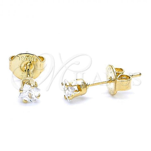 Oro Laminado Stud Earring, Gold Filled Style with White Cubic Zirconia, Polished, Golden Finish, 5.128.023