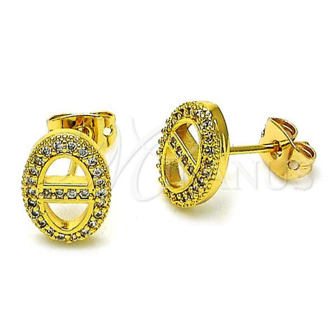 Oro Laminado Stud Earring, Gold Filled Style Puff Mariner Design, with White Micro Pave, Polished, Golden Finish, 02.342.0341