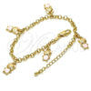 Oro Laminado Charm Bracelet, Gold Filled Style Teddy Bear and Rolo Design, Pink Enamel Finish, Golden Finish, 03.63.1359.07