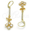 Oro Laminado Long Earring, Gold Filled Style with White Cubic Zirconia, Polished, Golden Finish, 02.210.0247