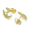 Oro Laminado Stud Earring, Gold Filled Style Anchor Design, with White Micro Pave, Polished, Golden Finish, 02.156.0570