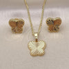 Oro Laminado Earring and Pendant Adult Set, Gold Filled Style Butterfly Design, Diamond Cutting Finish, Golden Finish, 10.413.0001