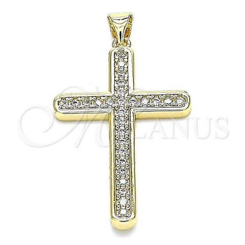 Oro Laminado Religious Pendant, Gold Filled Style Cross Design, with White Micro Pave, Polished, Golden Finish, 05.213.0090