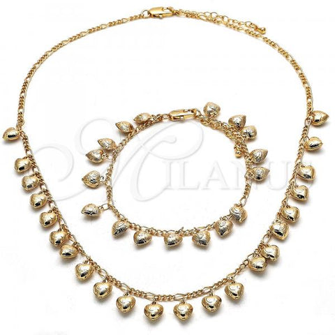 Oro Laminado Necklace and Bracelet, Gold Filled Style Heart Design, Polished, Golden Finish, 06.105.0005
