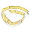 Oro Laminado ID Bracelet, Gold Filled Style Guadalupe and Flower Design, Polished, Tricolor, 03.26.0045.08
