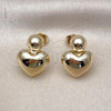 Oro Laminado Stud Earring, Gold Filled Style Heart and Ball Design, Polished, Golden Finish, 02.60.0159