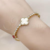 Oro Laminado Fancy Bracelet, Gold Filled Style Four-leaf Clover Design, with White Cubic Zirconia and White Micro Pave, Diamond Cutting Finish, Golden Finish, 03.284.0054.1.07