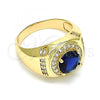 Oro Laminado Mens Ring, Gold Filled Style with Sapphire Blue Cubic Zirconia and White Micro Pave, Polished, Golden Finish, 01.266.0047.3.11