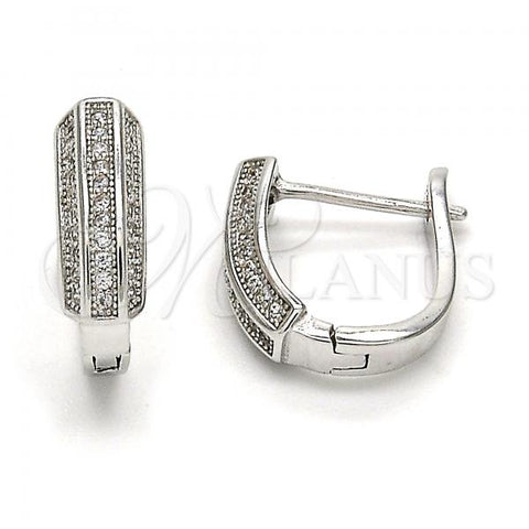 Sterling Silver Huggie Hoop, with White Micro Pave, Polished, Rhodium Finish, 02.175.0047.15