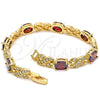 Oro Laminado Tennis Bracelet, Gold Filled Style Hugs and Kisses Design, with Garnet and White Cubic Zirconia, Polished, Golden Finish, 03.206.0001.07