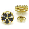 Oro Laminado Stud Earring, Gold Filled Style Flower Design, with Black and White Cubic Zirconia, Polished, Golden Finish, 02.210.0040.7