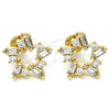 Oro Laminado Stud Earring, Gold Filled Style with White Cubic Zirconia, Polished, Golden Finish, 02.156.0308