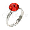 Rhodium Plated Multi Stone Ring, with Padparadscha Swarovski Crystals, Polished, Rhodium Finish, 01.239.0009.5 (One size fits all)