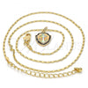 Oro Laminado Pendant Necklace, Gold Filled Style Anchor Design, with White Opal and Black Micro Pave, Polished, Golden Finish, 04.63.1326.3.18