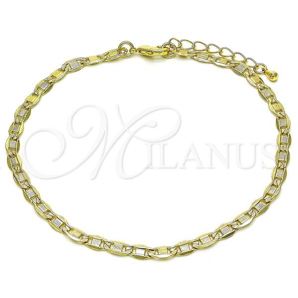 Oro Laminado Basic Anklet, Gold Filled Style Mariner Design, Diamond Cutting Finish, Golden Finish, 04.63.1418.10