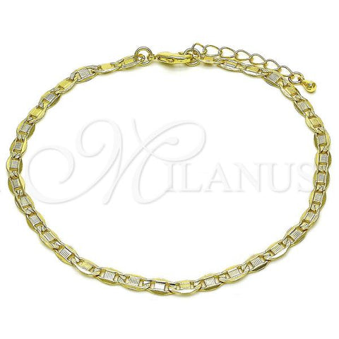 Oro Laminado Basic Anklet, Gold Filled Style Mariner Design, Diamond Cutting Finish, Golden Finish, 04.63.1418.10