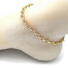 Oro Laminado Fancy Anklet, Gold Filled Style Puff Mariner Design, with White Micro Pave, Polished, Golden Finish, 04.63.1401.10