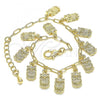 Oro Laminado Charm Bracelet, Gold Filled Style Owl and Paperclip Design, Polished, Golden Finish, 03.372.0022.08